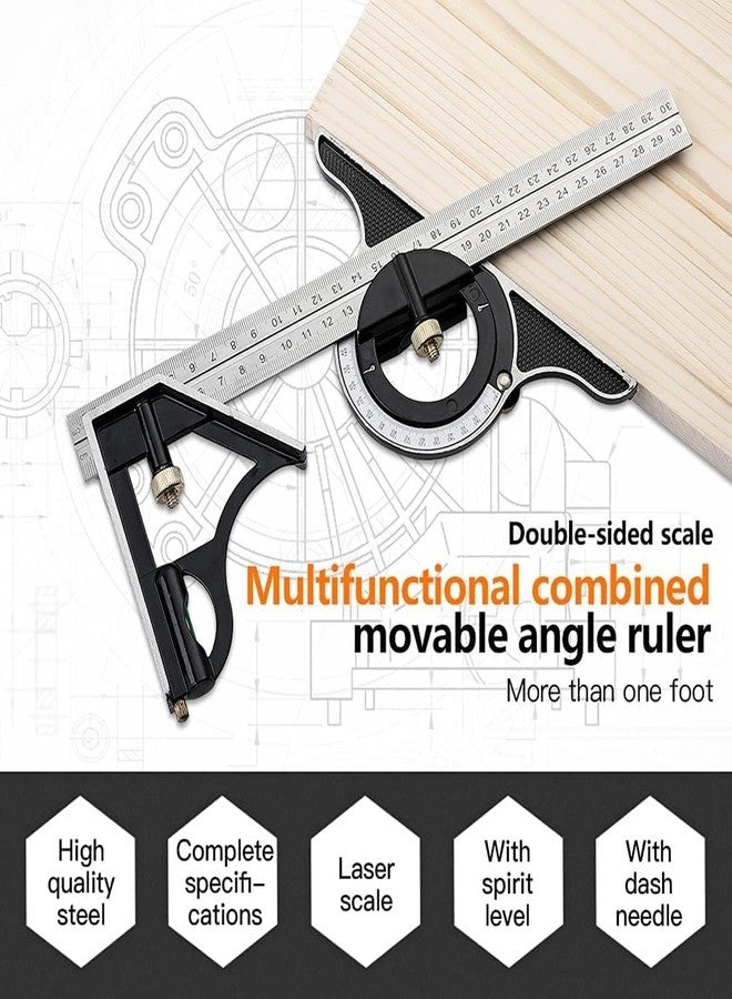 NIKTION 12 Inch Adjustable Combination Angle 45 Degree Right Protractor Square Set, Adjustable Sliding Combination Square Ruler & Protractor Level Measure Measuring Set - Image 4